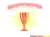 Gral mit Kreuz Clipart, Bild, Illustration - Glückwünsche zur Kommunion auf Polnisch