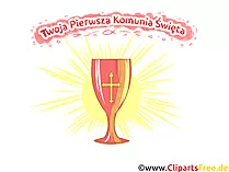 Gral mit Kreuz Clipart, Bild, Illustration - Glückwünsche zur Kommunion auf Polnisch