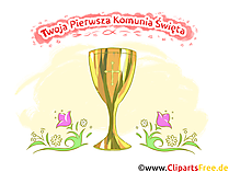 Grußkarte Erstkommunion auf Polnisch Clipart, Bild, Illustration