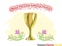 Grußkarte Erstkommunion auf Polnisch Clipart, Bild, Illustration