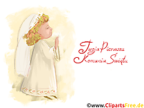 Kind betet Clipart, Bild, Illustration - Glückwünsche zur Kommunion auf Polnisch