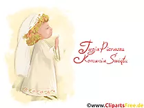 Kind betet Clipart, Bild, Illustration - Glückwünsche zur Kommunion auf Polnisch