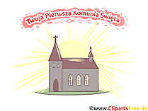 Kirche Clipart, Bild, Illustration - Glückwünsche zur Kommunion auf Polnisch