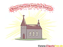 Kirche Clipart, Bild, Illustration - Glückwünsche zur Kommunion auf Polnisch