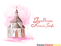 Kirche Grafik, Bild, Clipart - Grüße zur Kommunion auf Polnisch