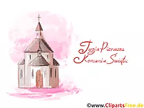 Kirche Grafik, Bild, Clipart - Grüße zur Kommunion auf Polnisch