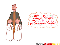 Priester mit Kindern Clipart, Bild, Illustration - Glückwünsche zur Kommunion auf Polnisch