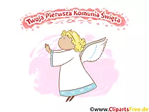 Weißer Engel Clipart, Bild, Illustration - e-Card zur Kommunion auf Polnisch