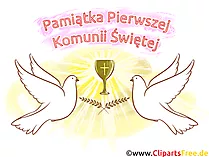 Zwei weiße Tauben mit Kelch Clipart auf Polnisch zur Erstkommunion