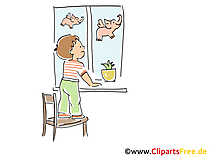 Fliegende Elefanten im Fenster Cartoon, Clipart, Bild, Illustration