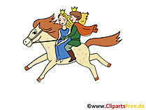 Märchenillustrationen mit Märchenfiguren - Pferd, Prinzessin, Prinz