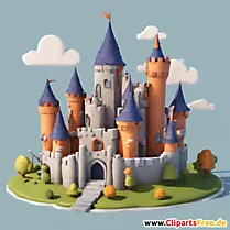 Fairy tale castle 3D illustration, clipart, cartoon