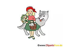 Rottkäpchen und Wolf Märchen Illustration, Bild, Clipart
