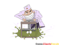 Arzt bekämpft Bakterie, Virus Cartoon, Comic, Karikatur