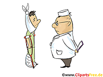 Arzt und Patient mit gebrochenem Bein Clipart, Bild, Illustration