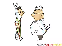 Arzt und Patient mit gebrochenem Bein Clipart, Bild, Illustration