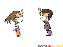 Kinder mit Schutzmasken in der Schule Bild, Clipart, Illustration Kinder mit Schutzmasken in der Schule Bild, Clipart, Illustration