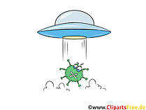 Ufo bringt Virus, Bakterien - Verschwörungstheorien - Illustration, Cartoon, Comic