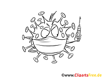 Virus mit Mundschutz und Spritze Clipart, Bild schwarz-weiss