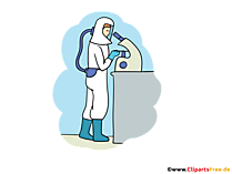 Wissenschaftler in Schutzkleidung untersucht Viren und Bakterien Bild, Clipart