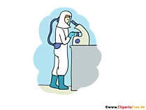 Wissenschaftler in Schutzkleidung untersucht Viren und Bakterien Bild, Clipart