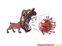 Hund bellt auf Bakterie, Virus Cartoon, Comic, Karikatur