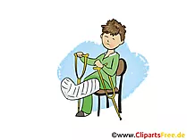 Junge mit gebrochemen Bein im Krankenhaus Clipart, Bild