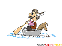 Alter Mann mit Hund im Boot Bild, Clipart, Illustration