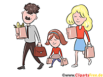 Familie beim Einkaufen Clipart, Illustration, Bild
