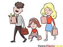 Familie beim Einkaufen Clipart, Illustration, Bild