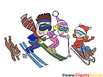 Familie im Ski-Urlaub Clipart, Illustration, Bild
