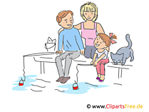 Familie im Urlaub Clipart, Illustration, Bild