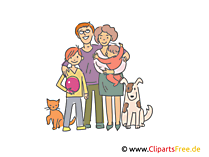 Familie mit Haustieren Clipart, Illustration, Bild