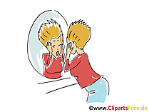 Frau am Spiegel Cartoon, Clipart, Bild, Illustration