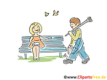 Frau im Park auf der Bank und Maler Clipart, Bild, Illustration
