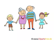 Großvater und Großmutter mit Enkeln Bild, Illustration, Clipart
