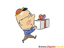 Junge geht mit Geschenk Cartoon, Clipart, Bild, Illustration