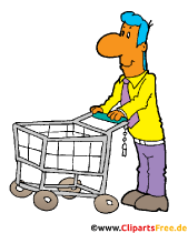 Mann mit Einkaufswagen, Kunde im Supermarket Clipart, Bild, Illustration