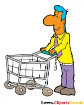 Mann mit Einkaufswagen, Kunde im Supermarket Clipart, Bild, Illustration