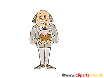Mann mit Geburtstagskuchen mit Kerze Cartoon, Clipart, Bild, Illustration