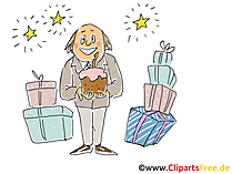 Mann mit Torte und Geschenken Cartoon, Clipart, Bild, Illustration