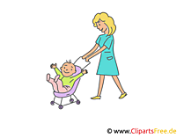 Mutter mit Baby im Kinderwagen Clipart, Illustrtion, Bild