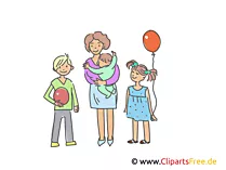 Mutter mit drei Kindern Clipart, Illustration, Bild