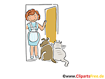 Mutter mit Haustieren Cartoon, Clipart, Bild, Illustration