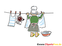 Oma macht Wäsche Cartoon, Clipart, Bild, Illustration