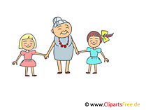Oma mit Enkelkindern Clipart, Bild, Illustration