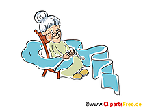 Oma strickt Cartoon, Clipart, Bild, Illustration