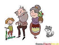 Opa und Oma mit Enkel Clipart, Illustration, Bild