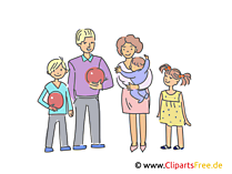 Papa, Mama, Sohn, Tochter Clipart, Illustration, Bild