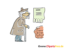 Rentner ließt Anzeige an der Wand Clipart, Bild, Illustration